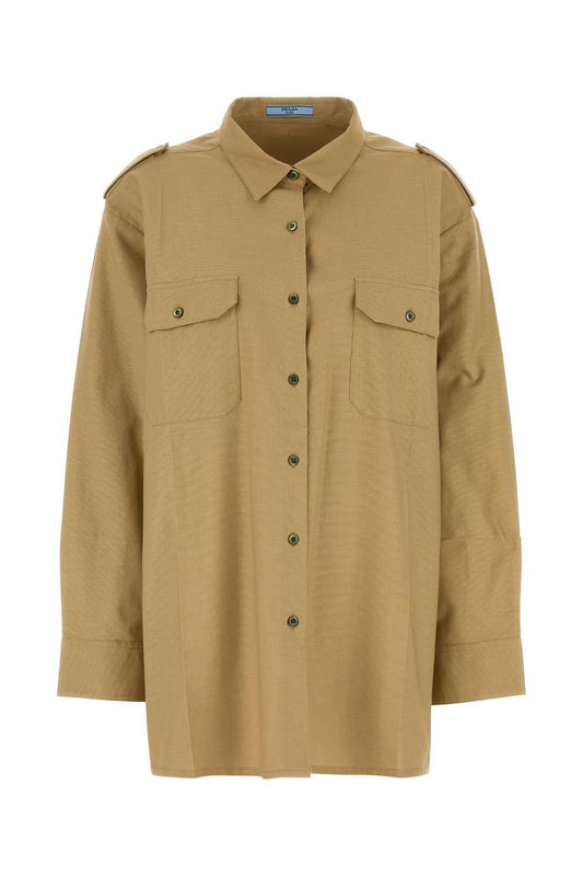 Prada Women Camel Cotton Oversize Shirt