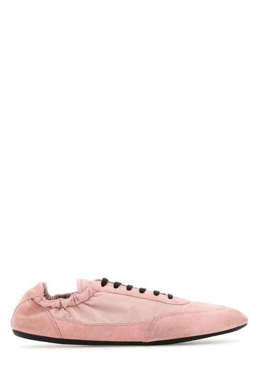 Prada Women Pink Re-Nylon And Suede Collapse Sneakers