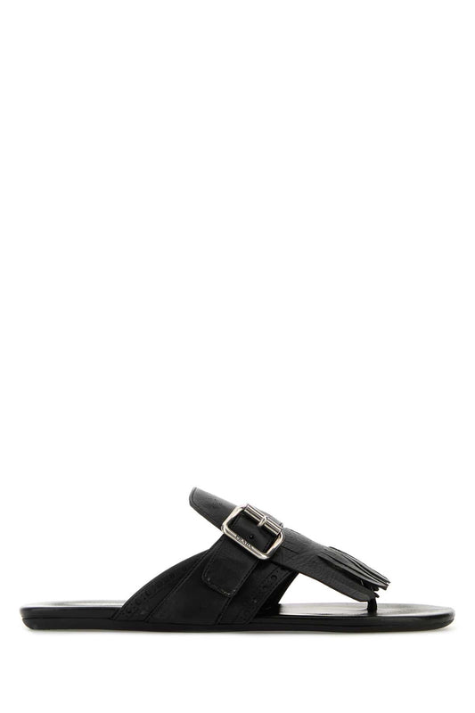 Prada Women Black Leather Shuffle Thong Slippers