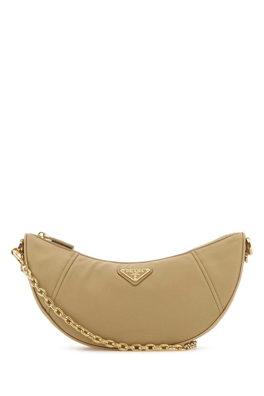Prada Women Beige Re-Nylon Prada Demi-Lune Shoulder Bag