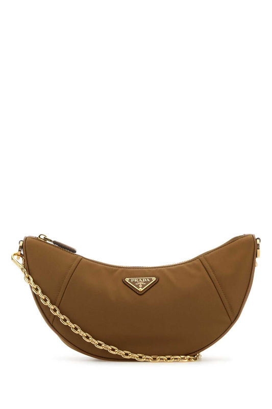 Prada Women Camel Re-Nylon Prada Demi-Lune Shoulder Bag