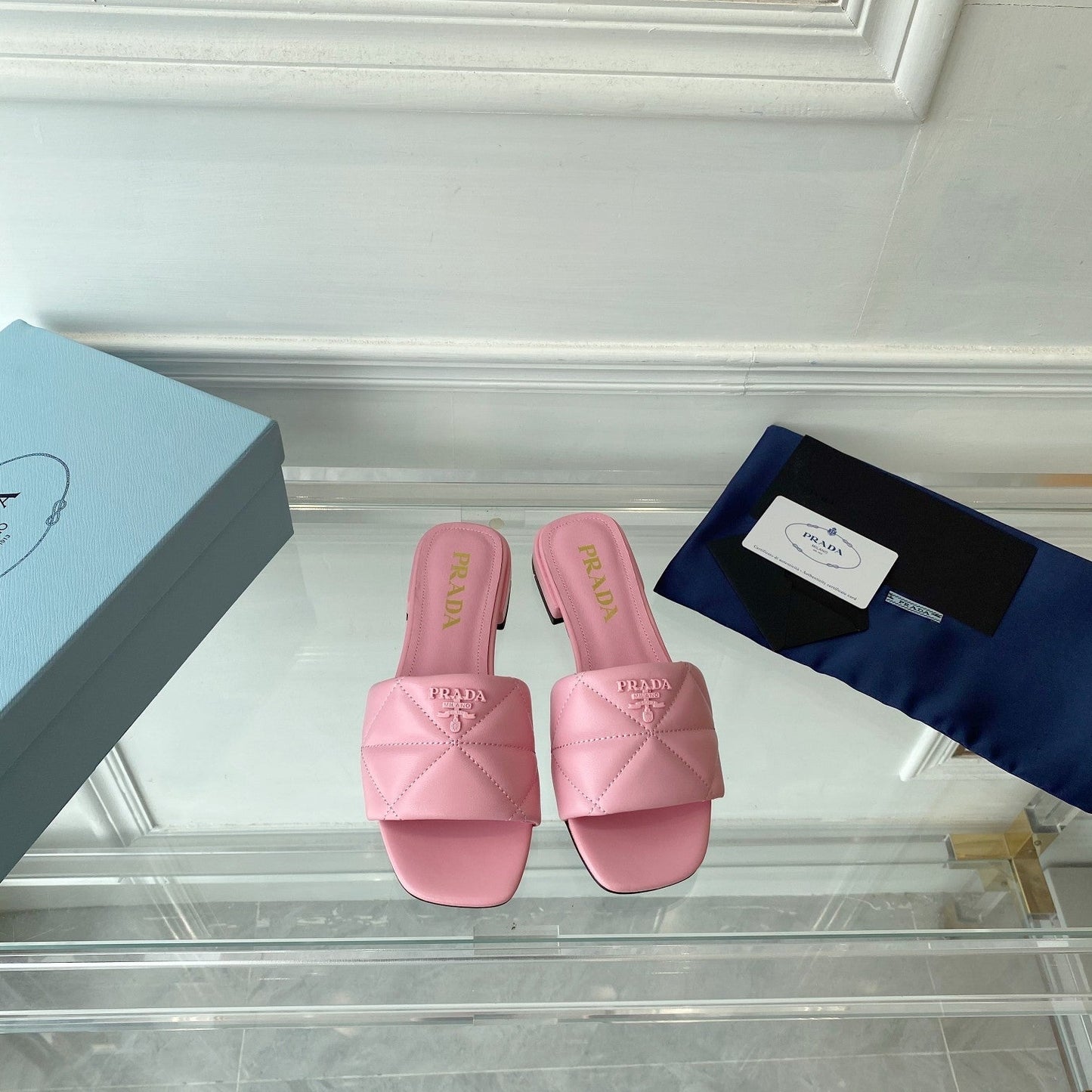 PRADA Slide 25 Quilted Pink leather