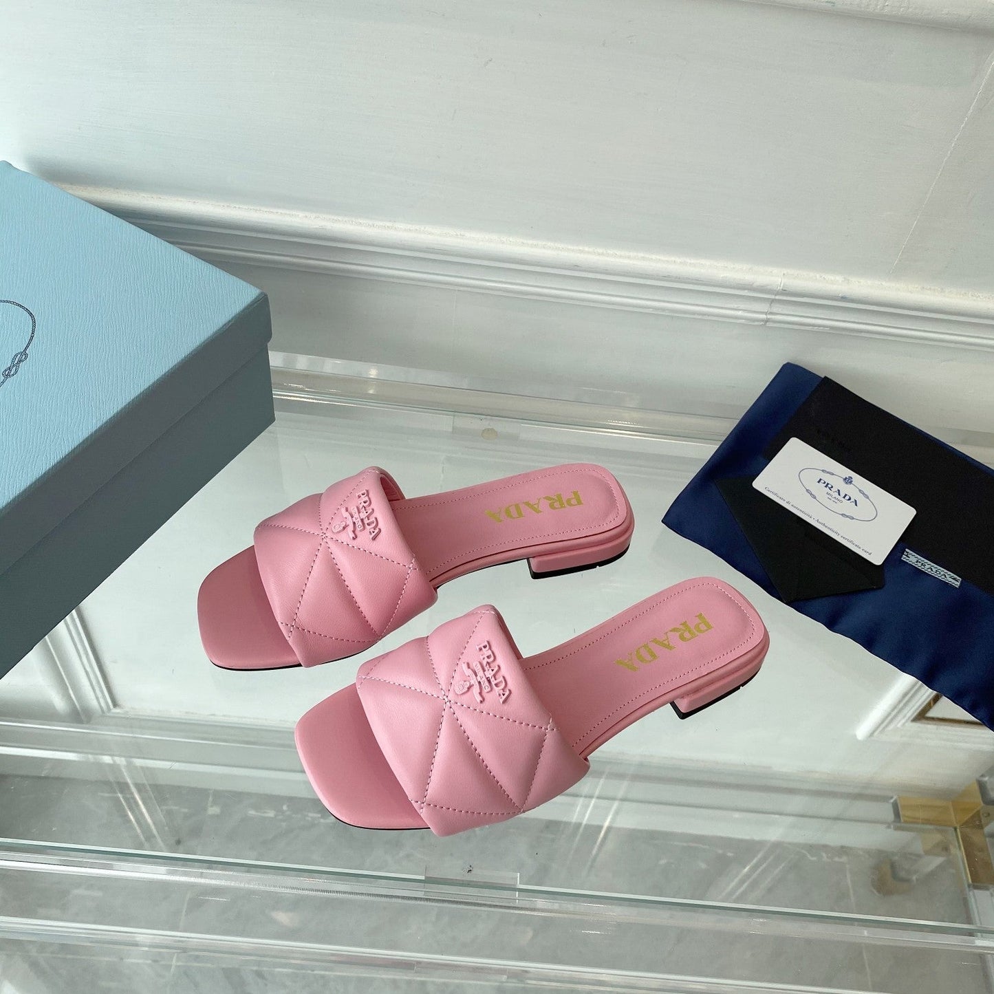 PRADA Slide 25 Quilted Pink leather