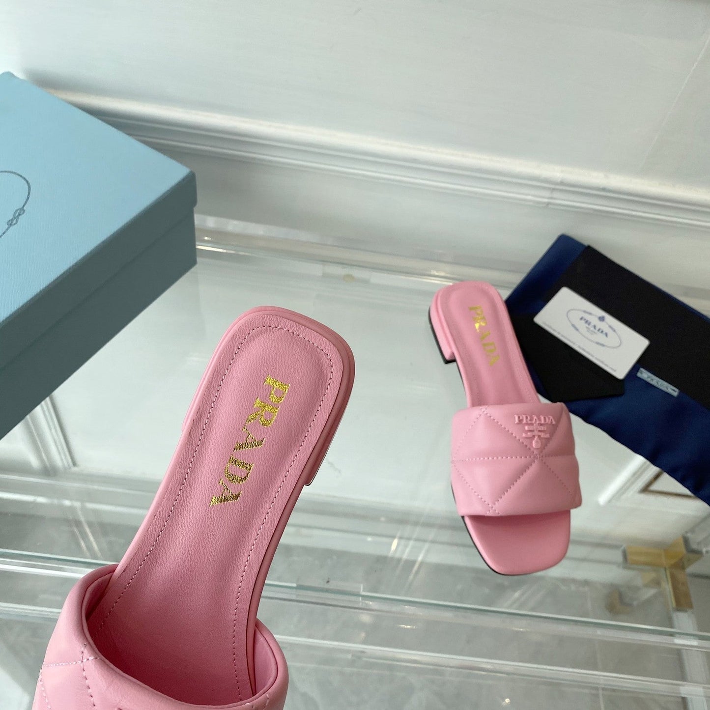 PRADA Slide 25 Quilted Pink leather