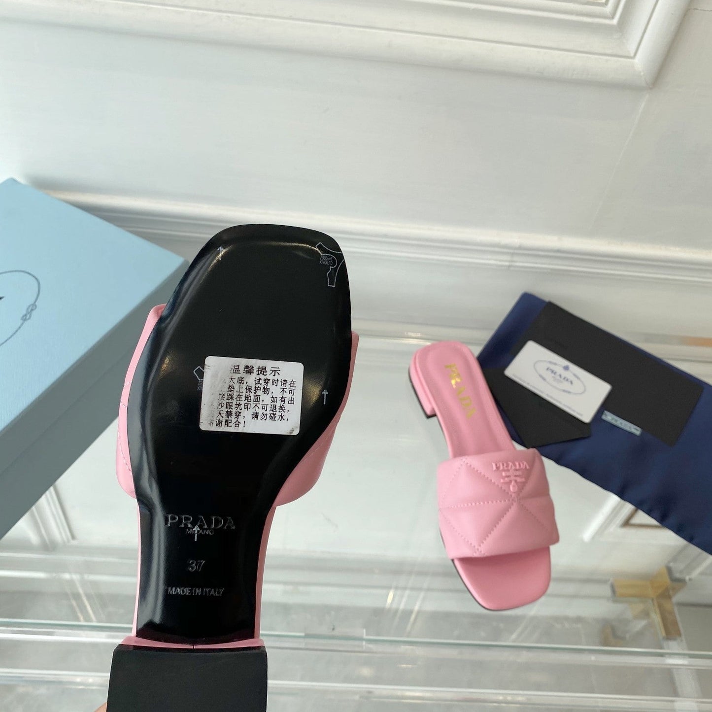 PRADA Slide 25 Quilted Pink leather