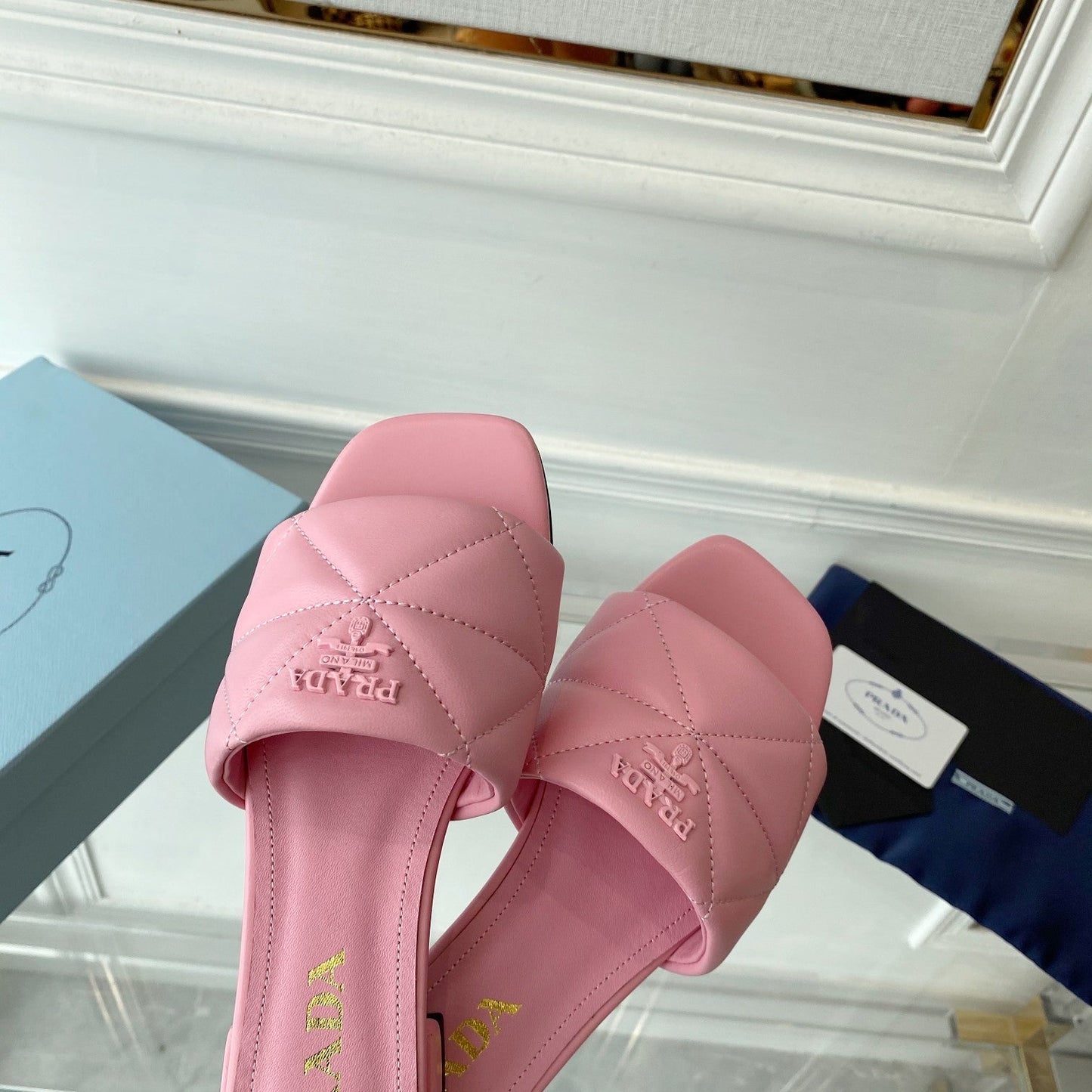 PRADA Slide 25 Quilted Pink leather