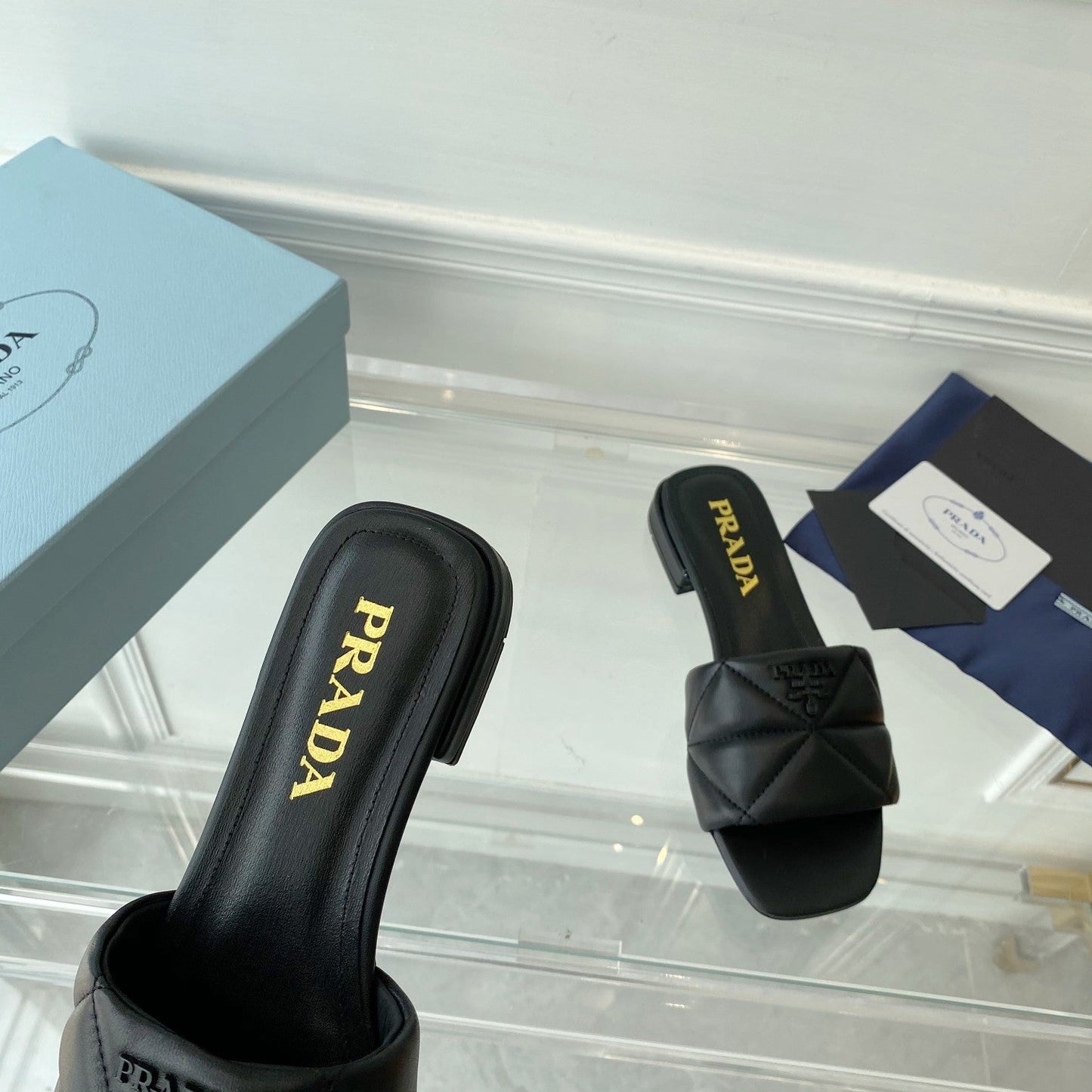 PRADA Slide 25 Quilted Black leather