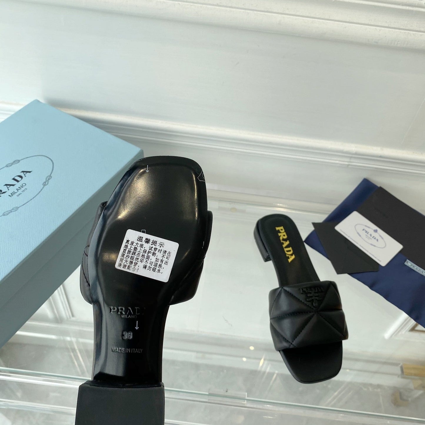PRADA Slide 25 Quilted Black leather