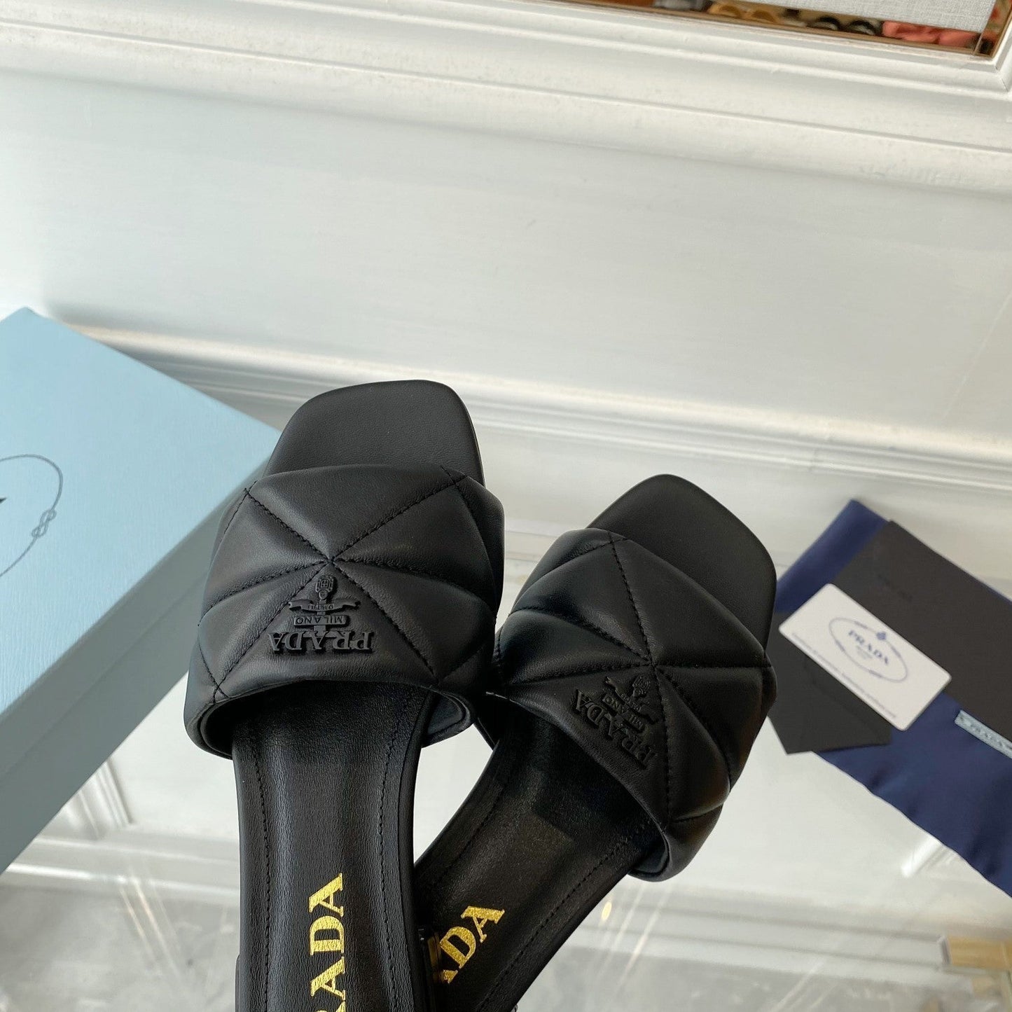 PRADA Slide 25 Quilted Black leather