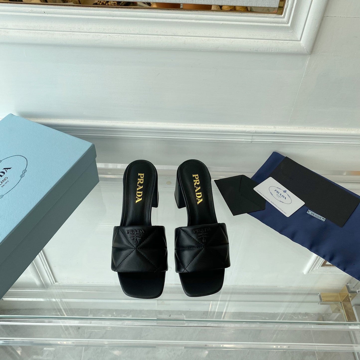 PRADA Heeled Sandal 65 Square Sole Quilted Black Leather