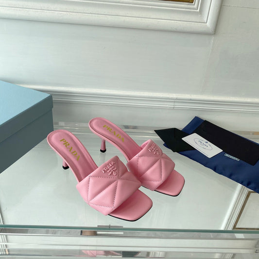 PRADA Heeled Sandal 65 Pointed Sole Quilted Pink Leather