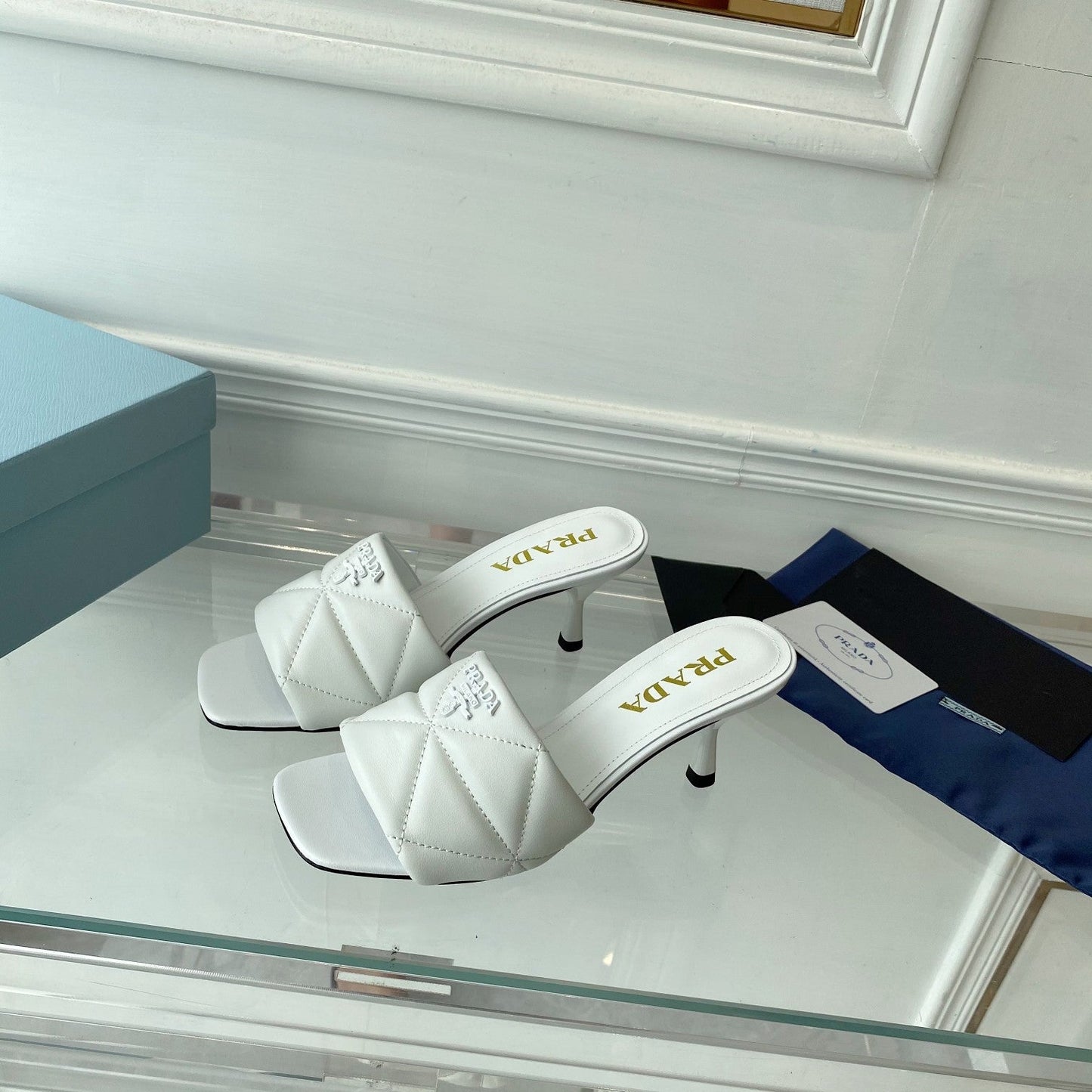 PRADA Heeled Sandal 65 Pointed Sole Quilted White Leather