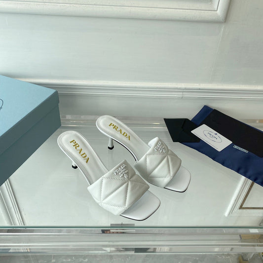 PRADA Heeled Sandal 65 Pointed Sole Quilted White Leather