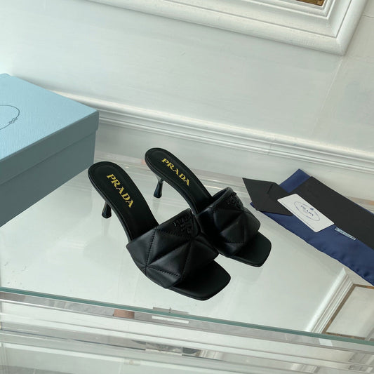PRADA Heeled Sandal 65 Pointed Sole Quilted Black Leather