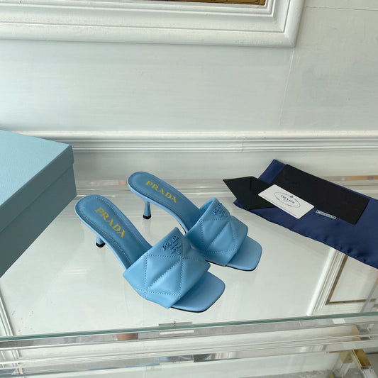 PRADA Heeled Sandal 65 Pointed Sole Quilted Sky Blue Leather
