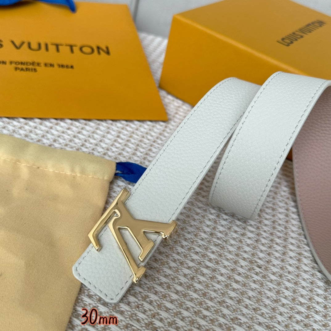 Louis Vuitton Initiales 30mm Reversible Belt Gold Buckle Pink White Leather