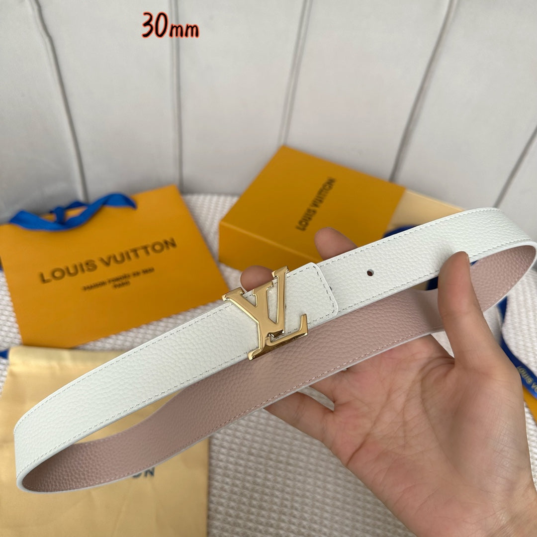 Louis Vuitton Initiales 30mm Reversible Belt Gold Buckle Pink White Leather