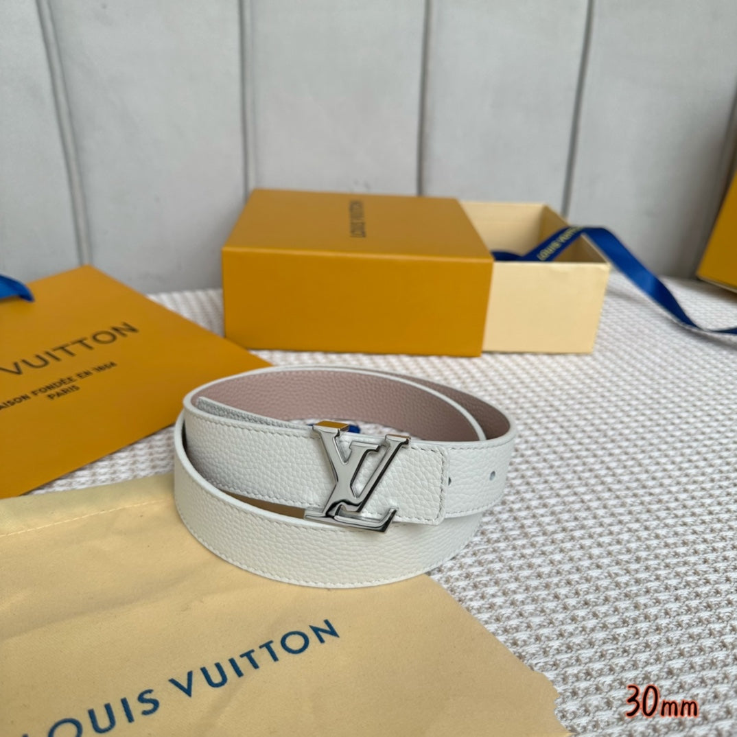 Louis Vuitton Initiales 30mm Reversible Belt Silver Buckle Pink White Leather