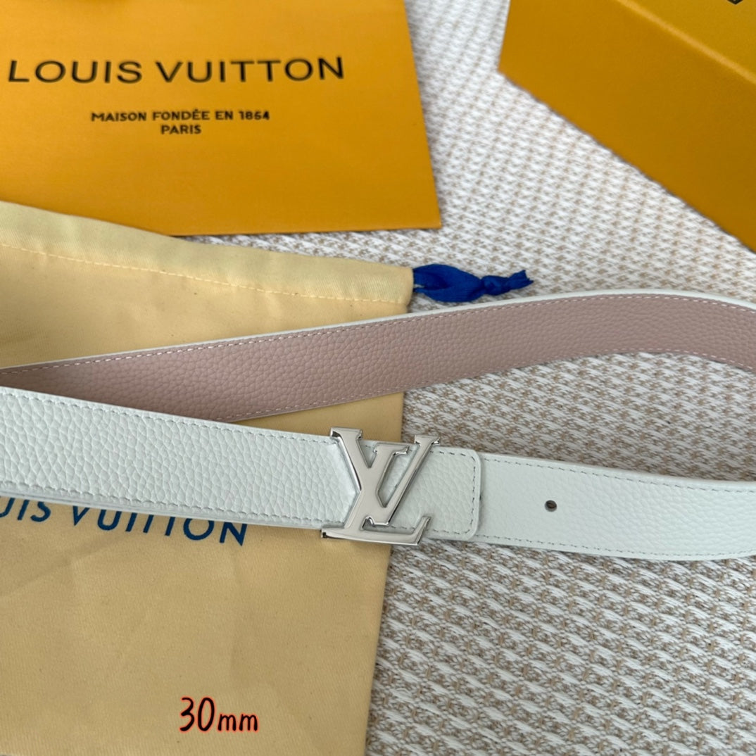 Louis Vuitton Initiales 30mm Reversible Belt Silver Buckle Pink White Leather