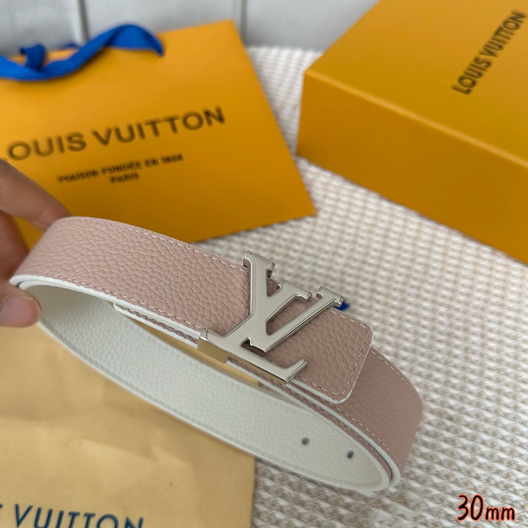 Louis Vuitton Initiales 30mm Reversible Belt Silver Buckle Pink White Leather