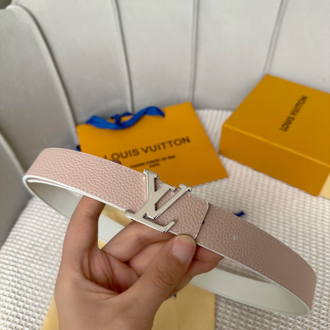 Louis Vuitton Initiales 30mm Reversible Belt Silver Buckle Pink White Leather
