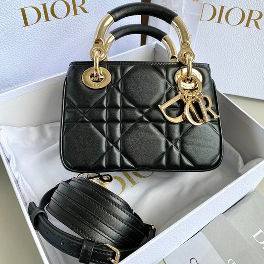 DIOR MINI LADY 19 BAG IN BLACK LAMBSKIN