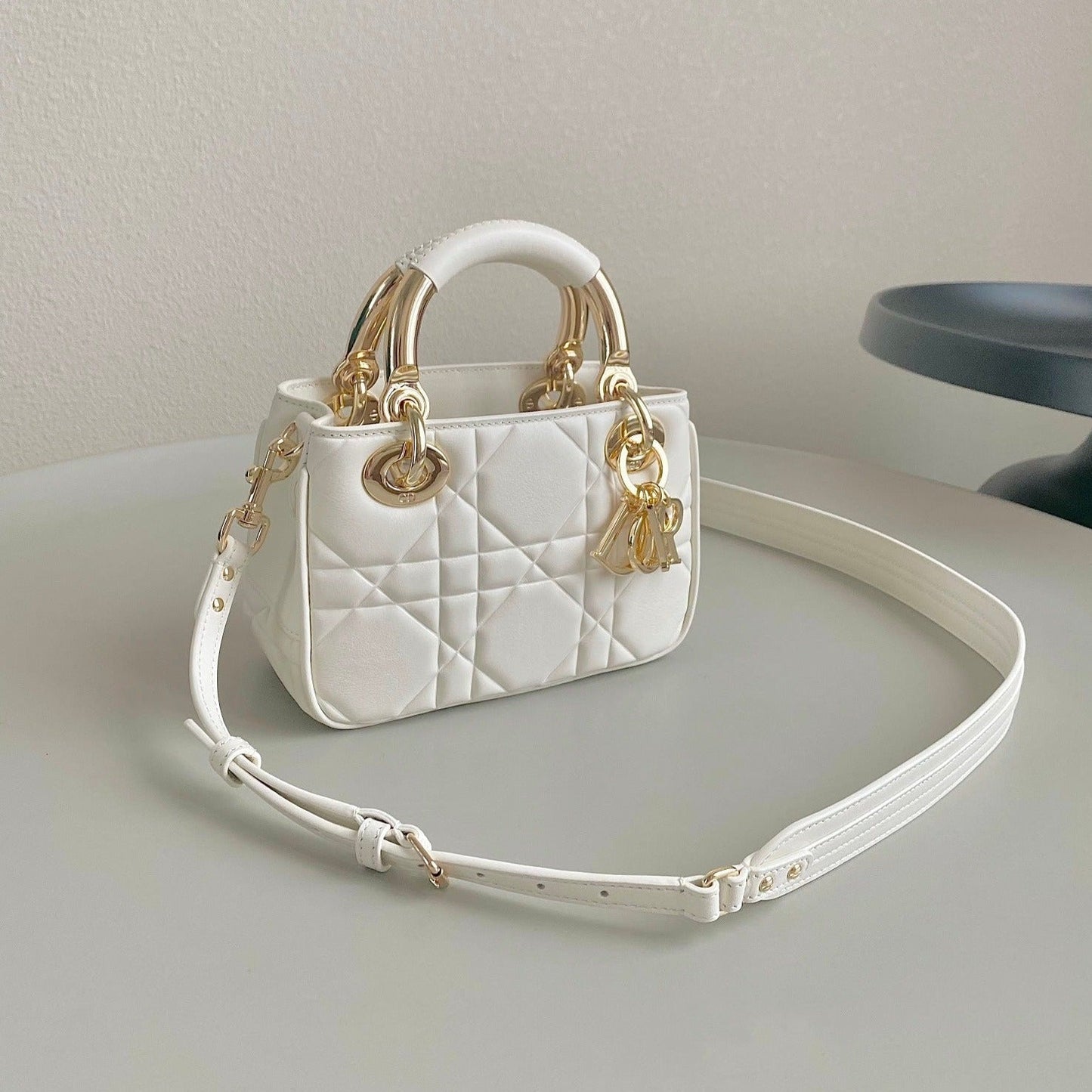 DIOR MINI LADY 19 IN WHITE LAMBSKIN