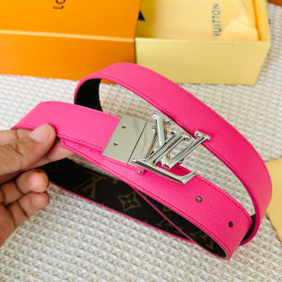 Louis Vuitton Initiales 30mm Reversible Belt Silver Rotating Buckle Hot Pink Brown Leather