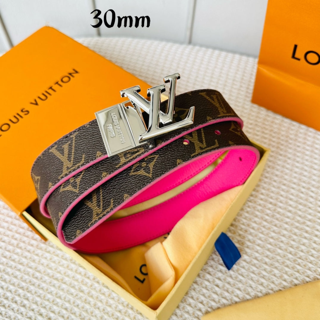 Louis Vuitton Initiales 30mm Reversible Belt Silver Rotating Buckle Hot Pink Brown Leather