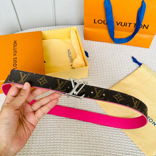 Louis Vuitton Initiales 30mm Reversible Belt Silver Rotating Buckle Hot Pink Brown Leather