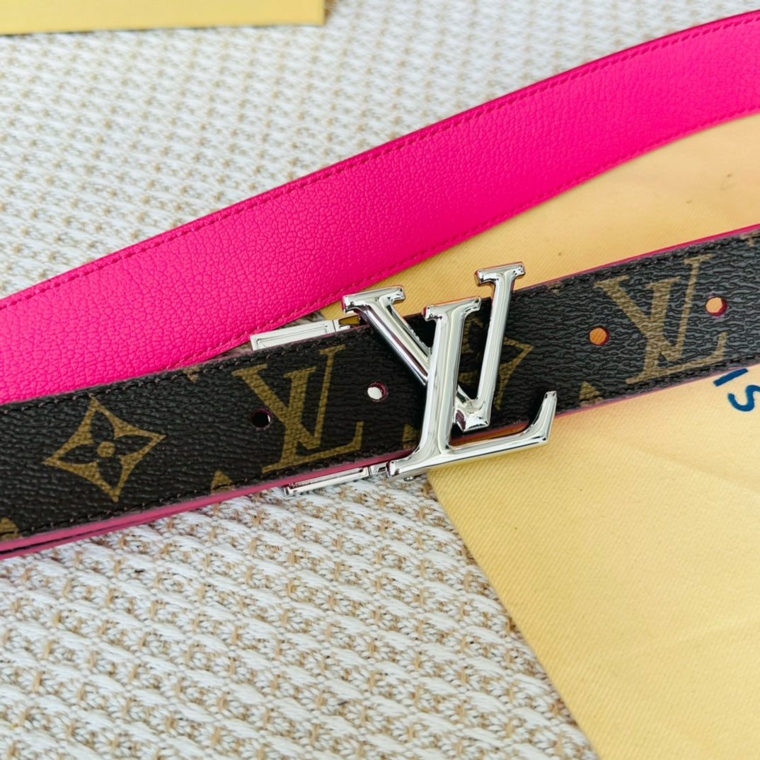 Louis Vuitton Initiales 30mm Reversible Belt Silver Rotating Buckle Hot Pink Brown Leather