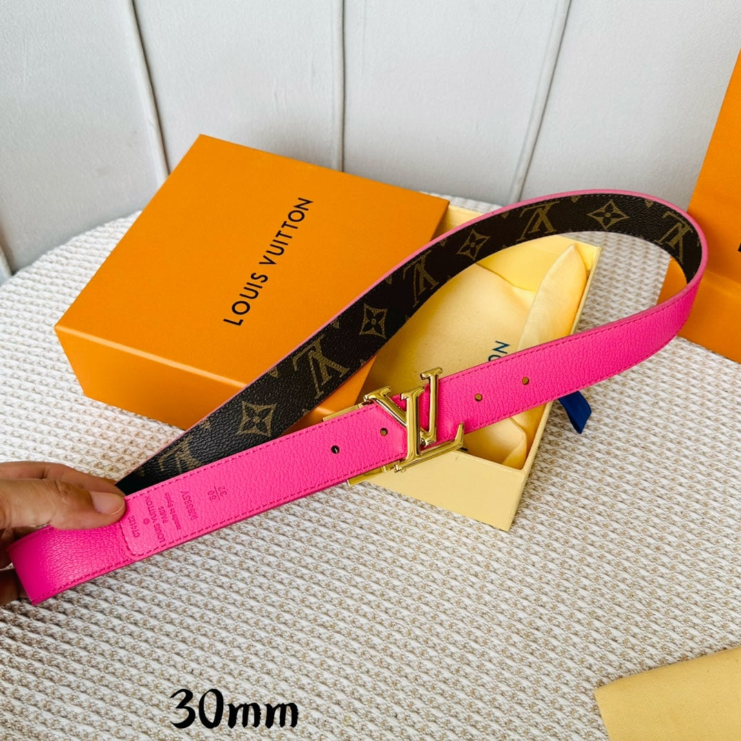 Louis Vuitton Initiales 30mm Reversible Belt Gold Rotating Buckle Hot Pink Brown Leather