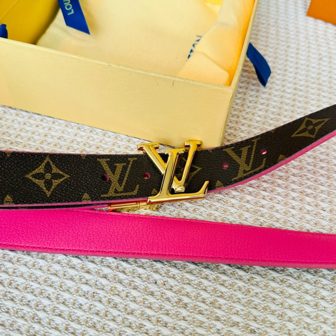 Louis Vuitton Initiales 30mm Reversible Belt Gold Rotating Buckle Hot Pink Brown Leather