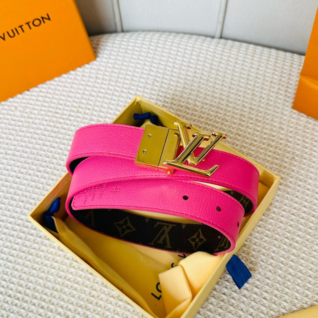 Louis Vuitton Initiales 30mm Reversible Belt Gold Rotating Buckle Hot Pink Brown Leather