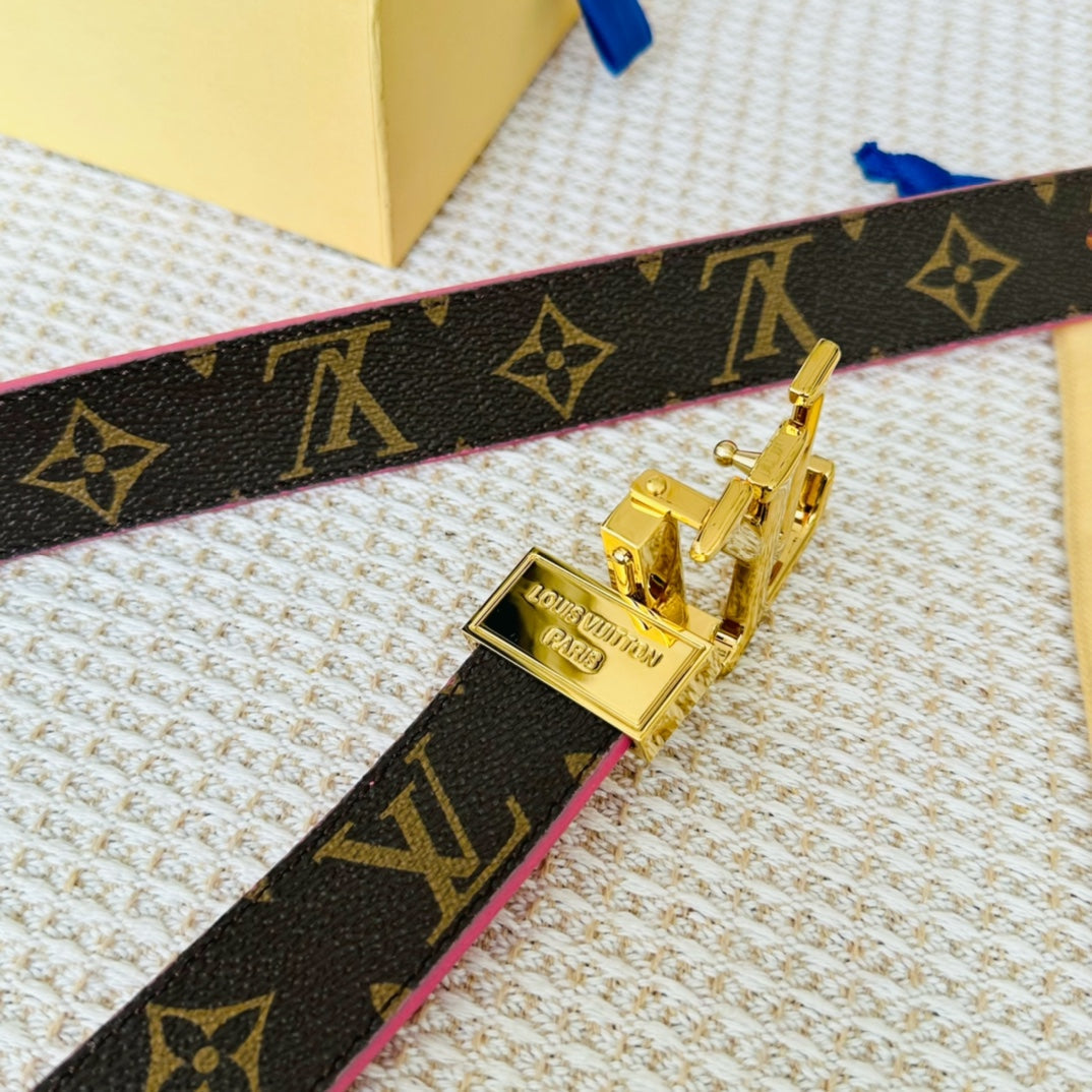 Louis Vuitton Initiales 30mm Reversible Belt Gold Rotating Buckle Hot Pink Brown Leather