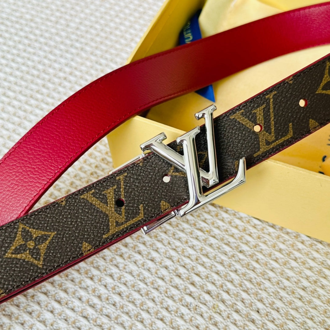 Louis Vuitton Initiales 30mm Reversible Belt Silver Rotating Buckle Burgundy Brown Leather