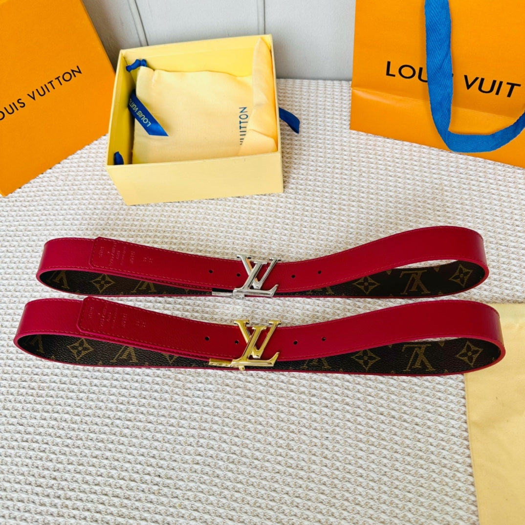 Louis Vuitton Initiales 30mm Reversible Belt Gold Rotating Buckle Burgundy Brown Leather