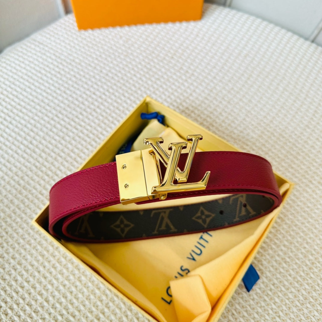 Louis Vuitton Initiales 30mm Reversible Belt Gold Rotating Buckle Burgundy Brown Leather