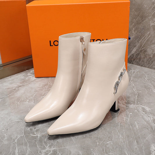 Louis Vuitton Sparkle Ankle Boot 65mm Beige Lambskin