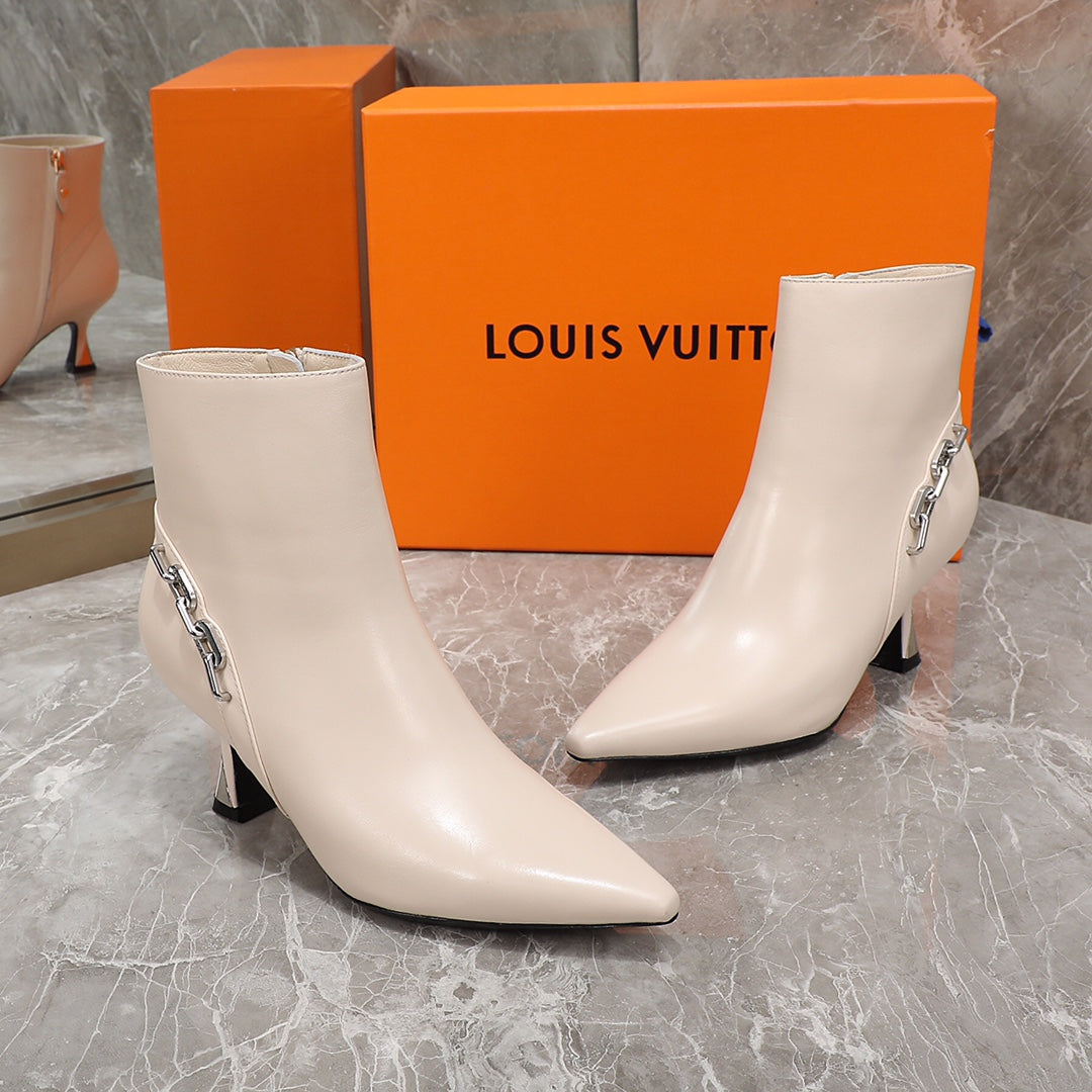 Louis Vuitton Sparkle Ankle Boot 65mm Beige Lambskin