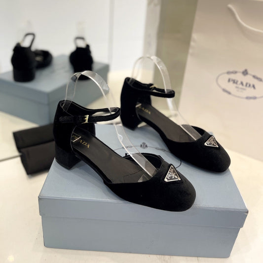 PRADA Slingback 40 Square Sole Black Velvet