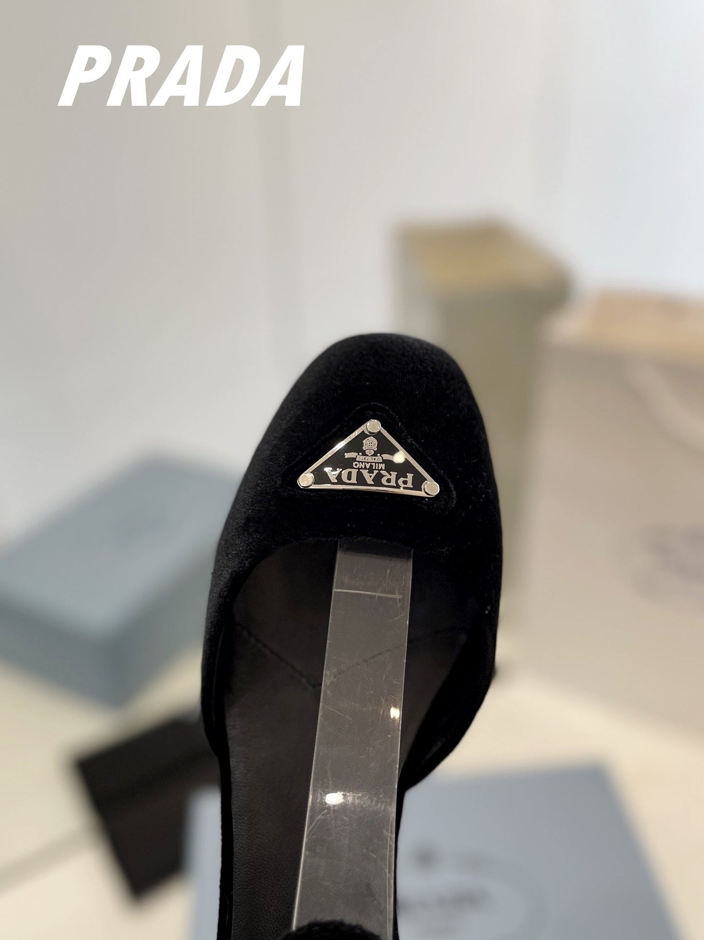 PRADA Slingback 40 Square Sole Black Velvet
