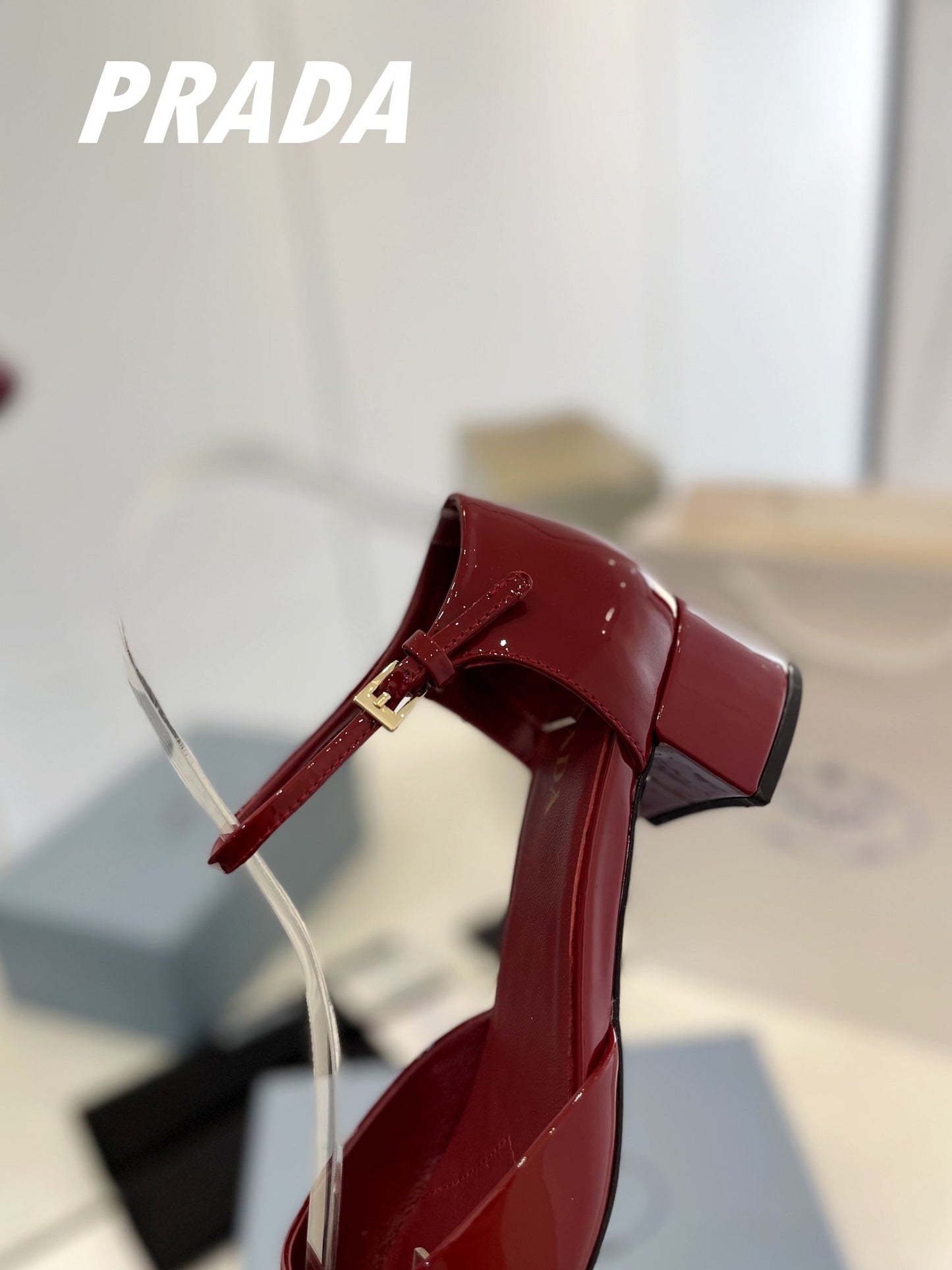 PRADA Slingback 40 Square Sole Wine Patent Leather