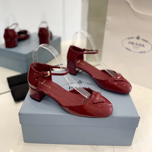 PRADA Slingback 40 Square Sole Wine Patent Leather