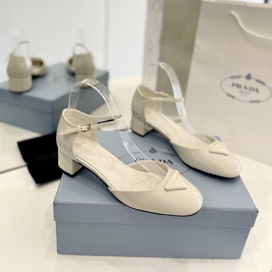 PRADA Slingback 40 Square Sole White Patent Leather