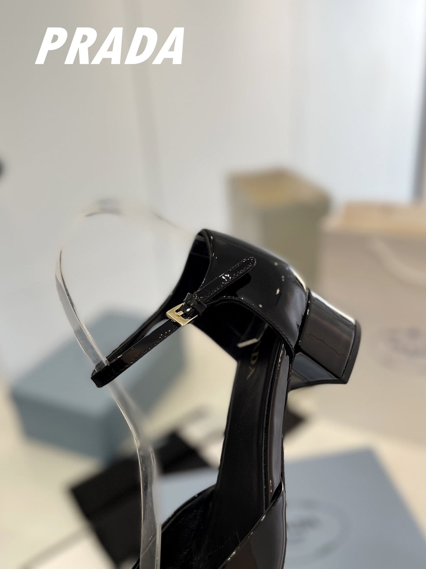 PRADA Slingback 40 Square Sole Black Patent Leather