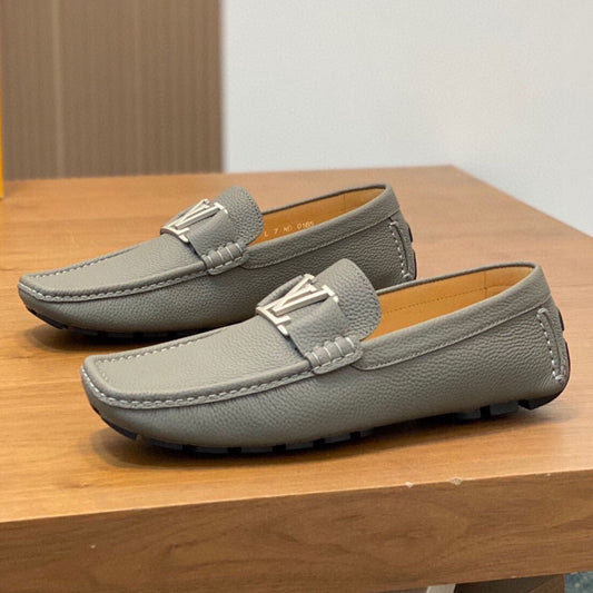 Louis Vuitton LOAFER IN SARDINE GREY WRINKLE CALFSKIN WITH SILVER LOGO