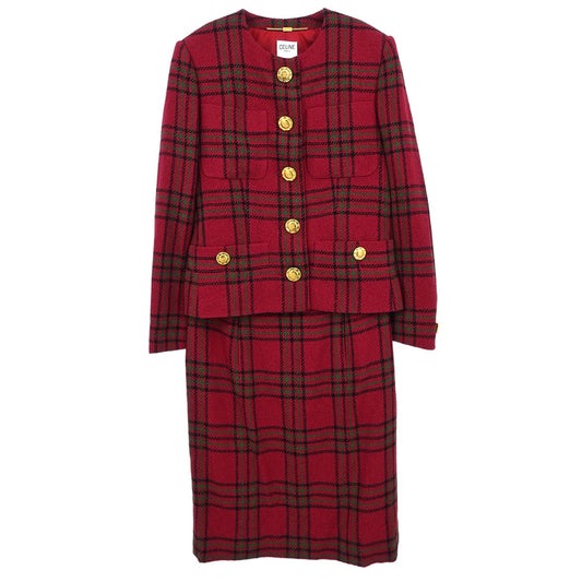 Celine Jacket Skirt Suit Set Red #36