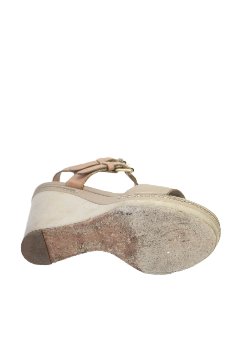 Chloe Womens Two Tone Brown Ankle Strap High Heels Wedge Sandals Shoes
