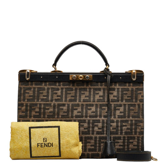 Fendi Zucca Canvas Leather 2WAY Handbag Brown Black